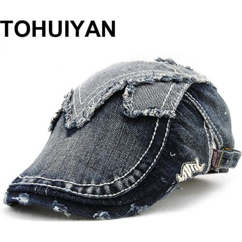 2020 New Distressed Denim Hat Men Retro Newsboy Cap Irish Summer Autumn Ivy Hats Male Casual Flat Caps Baker Boy Hat for Women