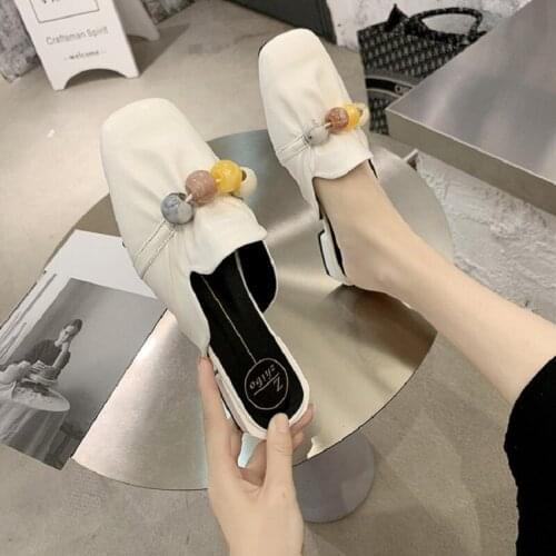 2021 spring and summer new ladies Korean fashion Baotou half slippers wild square toe beaded sandals