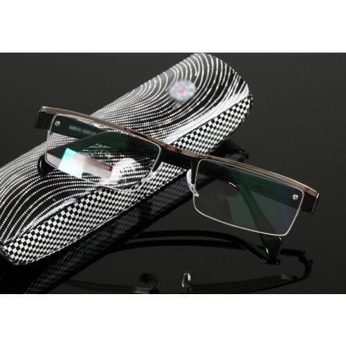 Men Women Reading Glasses Fashion Metal Half Frame Resin Lense Presbyopic Eyeglass Glasses Case R135