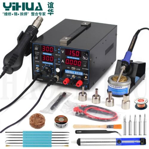 Mobile Phone Repairing 3 In 1 Soldering Station + Soldering Iron + Power Supply Hot Air Gun Rework Station YIHUA-853D 1A