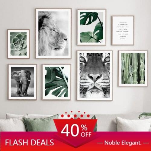 Lion Tiger Elephant Nordic Vintage Poster Green Plants Cactus Wall Art Print Christmas Canvas Painting Home Decoration For Livin