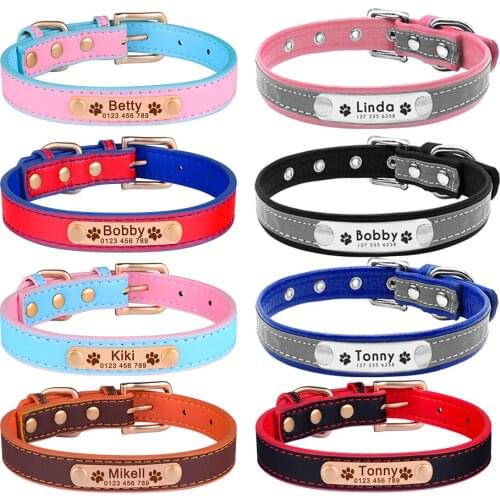 Adjustable Leather Custom Dog Collar Personalized Dog Collar Leather Custom Cat Collar Engraved Unisex Pet Collar Dog Tag