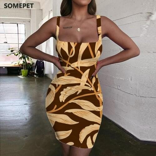 SOMEPET Leaf Dresses Women Plant Bodycon Dress Painting Vestido Sexy Harajuku Ladies Dresses Womens Clothing Mini Evening Short