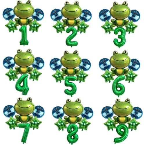 6pcs/lot Foil Frog Prince Balloons Number Birthday Balloon Animal Frog Children Boy Birthday Party Decorations Kids Baby Shower