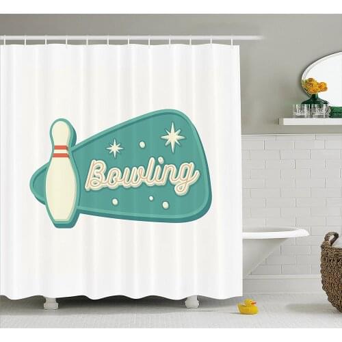 Bowling Shower Curtain Vintage Design in Traditional American Style Hobby Fun Sports Theme Bath Curtains for Bathroom Decor