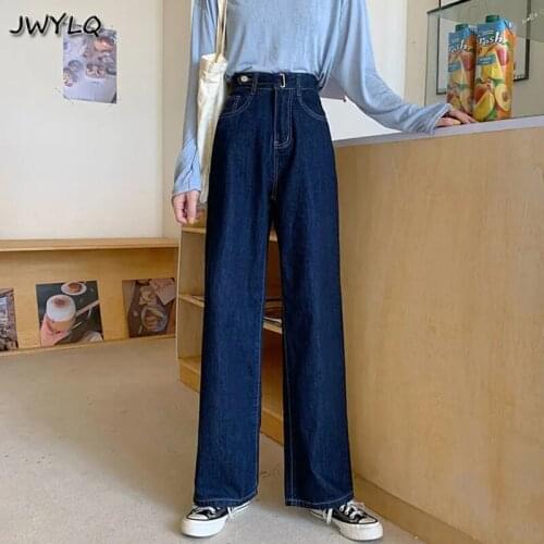 High Waisted Jeans For Women Straight Leg Denim Pants Bottom Vintage Streetwear Fashion Loose Clothes Blue Black 2021 New Jeans