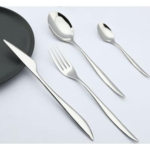 Silver Dinnerware Set 32Pcs Tableware Set Stainless Steel Knife Fork Spoon Cutlery Set Hotel Wedding Home Kitchen Silverware Set