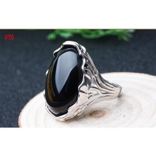 925 sterling silver ringsInk jade ring Large size 18mmx25mm ring face 925 sterling silver inlaid Hetian jade ring