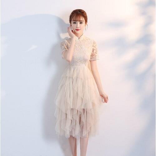 New Chinese Style Lace Stitching Fairy Improved Version Cheongsam Vintage Bubble Dress Women Dress Summer Dress Party Dresses