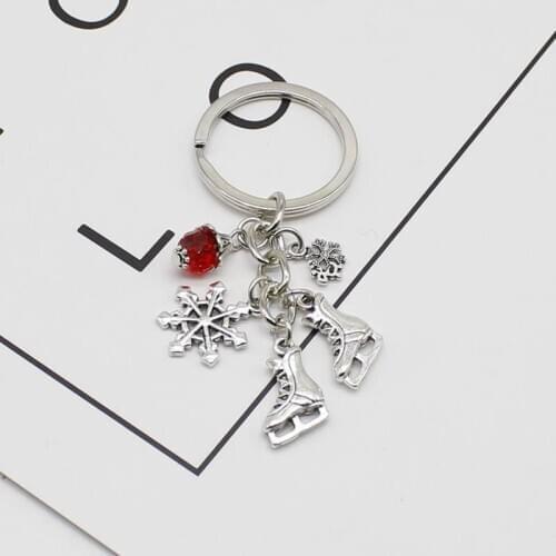 Vintage Glamour Skate Snowflake Pendant Skating Keychain Keyring Ornament Christmas Winter Gift