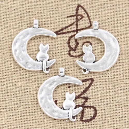 12pcs Charms Moon Cat 22x18mm Antique Making Pendant fit,Vintage Tibetan Bronze Silver color,DIY Handmade Jewelry
