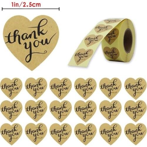 500 Thank you Stickers Wedding Stickers Packaging Craft Hand Made Brown Heart Shaped Seals DIY Craft 1" Lables Handlettering