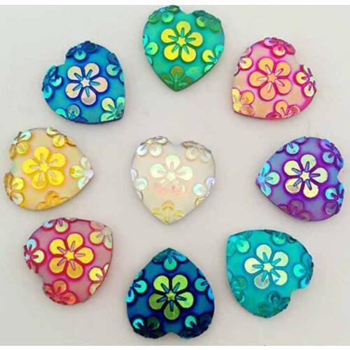 60PCS 12mm mixed color AB resin heart-shaped square back wedding decoration button rhinestone paste diamond-A24