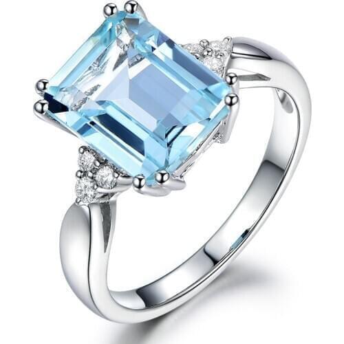AMORUI Square Stone Blue Clear Crystal Rings For Women Filled March Birthstone Zircon Rings Wedding Jewelry Lover Gifts