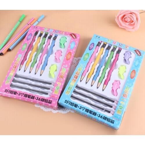 Automatic Pencil with Pencil Lead Eraser Writing Continuously Pencil Stationery Write Continuous Pencil School Student Supplies