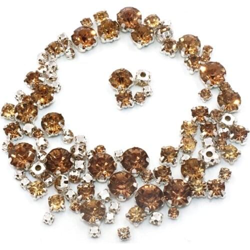 Free shipping 100pcs/pack Mixed size Crystal yellow glass crystal sliver base sew on rhinestones diy apparel accessories