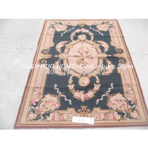 Free shipping 4'X6' needlepoint rugs,100% New Zealand wool rugs aubusson designs black