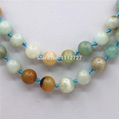8mm Natural Chalcedone Amazonite Beads Necklace Chain Girls Christmas Gift Jewelry Making Semi Finished Stones Balls Gift 36inch