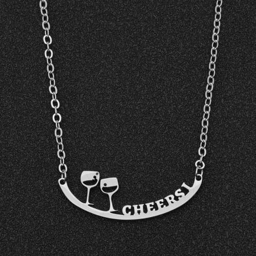 Stainless Steel Chains Necklace Silver Color Red Wine Glass CHEERS Pendant Necklace For Women Fashion Jewelry Gift LGS1770