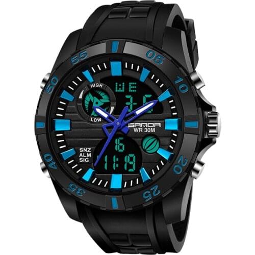 2019 New Sanda 791 Men Sports Watches Waterproof Digital Quartz Dual Time Clock Silicone Men Military Wrist Watch Male relogio