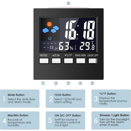 Weather Clock Color Screen Digital Display Thermometer Humidity Clock Colorful Alarm Calendar Weather Electronic Alarm Clock