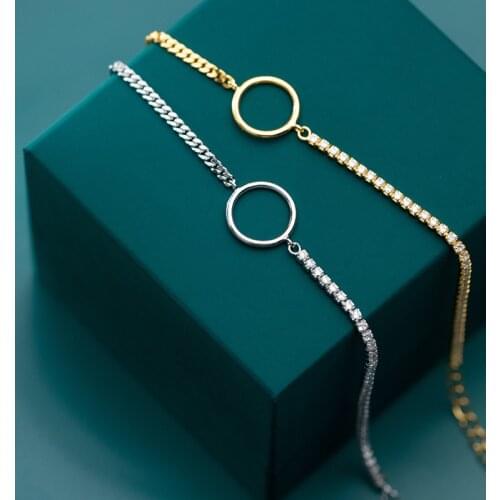 Colusiwei Round Shape Geometric Silver Bracelet Dazzling Clear CZ Chain Bracelets for Women 925 Sterling Silver Wedding Jewelry