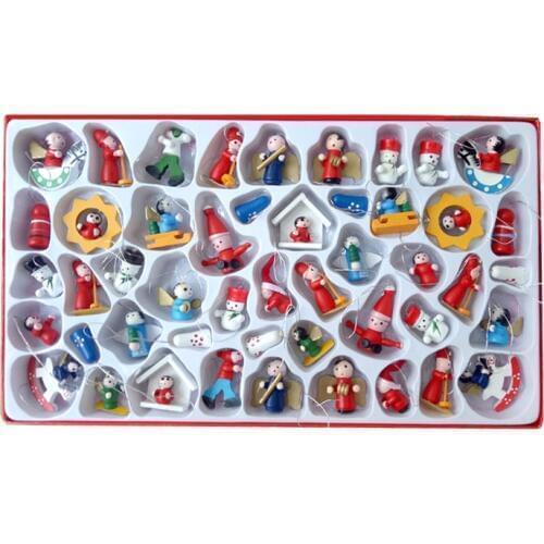 48pcs Christmas wooden Ornament Wood Hanging Pendants chrismas party decorations kid new year gifts chrismas tree puppets