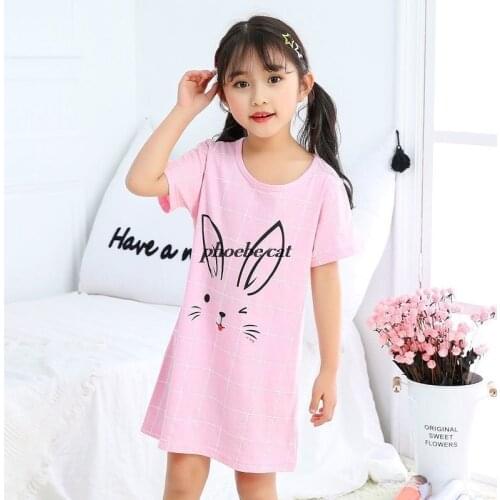 Children Pajamas Summer Dresses Girls Baby Nightdress Cotton Princess Nightgowns Home Clothes Inflant Kid Cartoon Cat Sleepwear