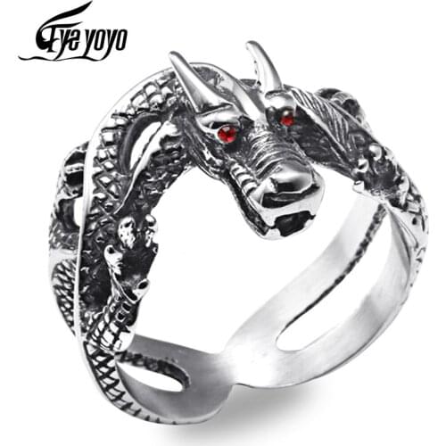 EyeYoYo Stainless Steel Dragon Ring Men Retro Style Dancing Jewelry #7~#12