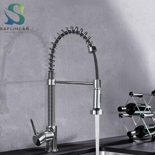 Chrome Kitchen Sink Faucet With Spring Single Handle Sink Tap Deck Installation Kitchen Vanity Sink Faucet