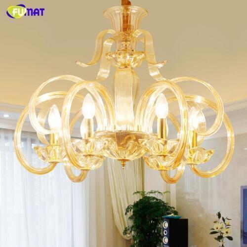FUMAT K9 Crystal Chandeliers Creative Art Amber Crystal Lights For Living Room Hotel European LED K9 Crystal Suspension Lights