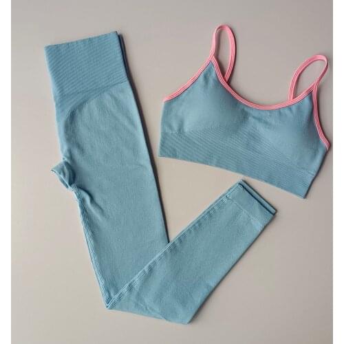 Seamless Yoga Set Women Fitness Workout Sport Suit Gym Clothing High Waist Leggings Padded Strappy Sports Bra Femme Sportswear