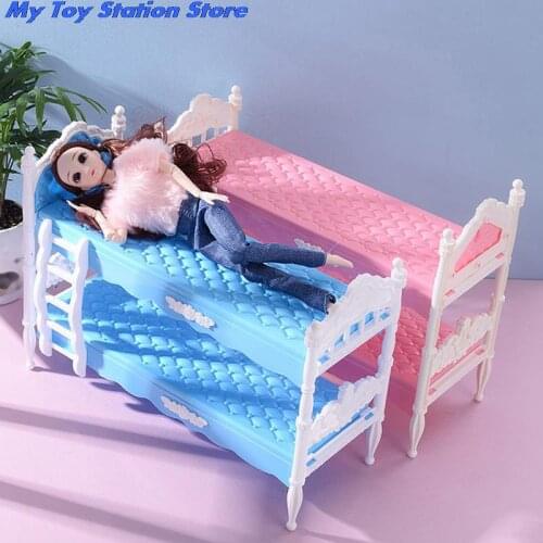 New Dollhouse Miniature Mini Dollhouse Plastic Bed For Doll Accessories Pretend Bed Detachable Toys