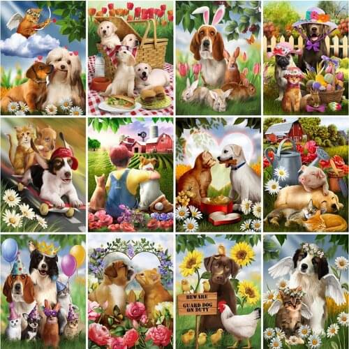 MomoArt 5D DIY Diamond Painting Dog Craft Kit Full Square Diamond Embroidery Cat Animal Mosaic Art Home Decor Gift