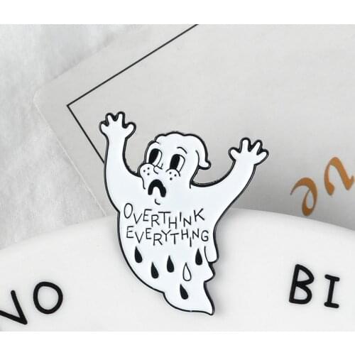Ghost pins Overthinking brooches Funny lapel pins Brooches for women Men Introvert jewelry