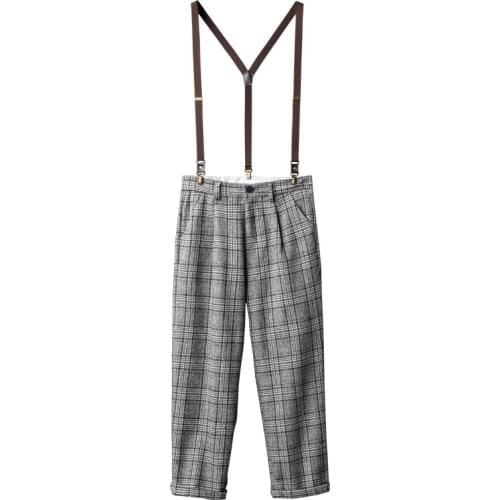 2020 new retro plaid casual pants men Korean version of suspenders men and women overalls trousers
