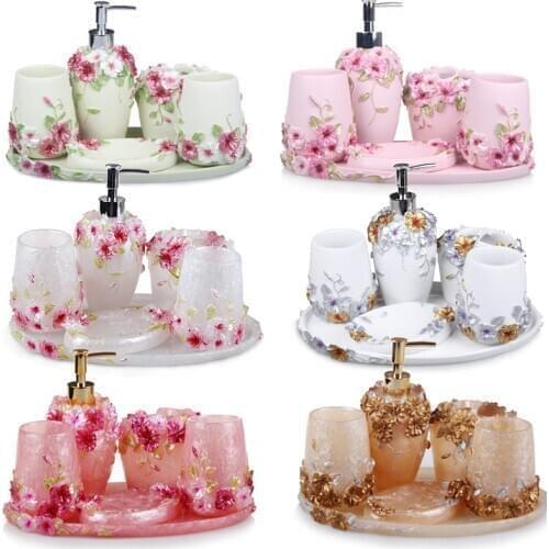 Bathroom and Washing Resin Five-piece Set European Fashion Simple Bathroom and Bathroom Set New Wedding Box Set