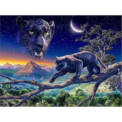 Animal Black Panther DIY Cross Stitch Embroidery 11CT Kits Craft Needlework Set Cotton Thread Printed Canvas Home Sale
