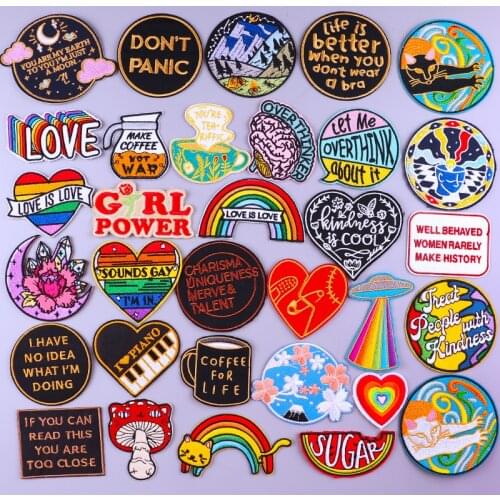 Gay Heart Hippie Letter Patches On Clothes DIY Cartoon Applique Iron On Embroidered Patches For Clothing Stickers Round Badges