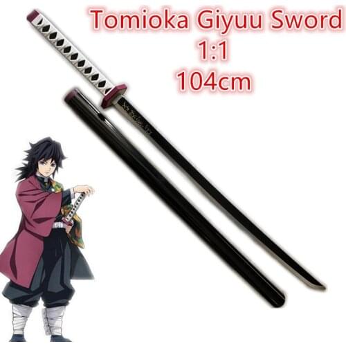 104cm Demon Slayer Sword Tomioka Giyuu Black Sowrd Weapon Cosplay 1:1 Ninja Knife PU Prop Kimetsu no Yaiba Anime Sword