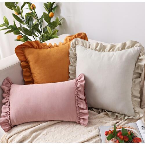 Solid Cushion Cover Pink Grey Brown Home Decorative Pillow Cover Ruffle Soft Faux Suede 45x45cm/30x50cm for sofa Bed Living room