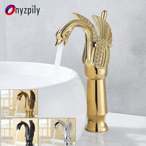 Onyzpily Basin Faucet Golden Luxury Copper Bathroom Mixer Taps plated Swan Washbasin Faucet Mixers Sink Taps torneiras