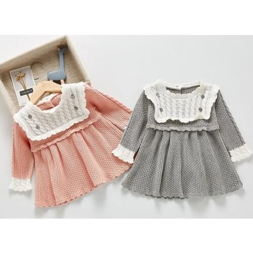 Autumn Winter Sweet Kids Girls Dresses For Girls Princess Dresses Kids Girl Pure Color Dress Long Sleeve Knitting Dress