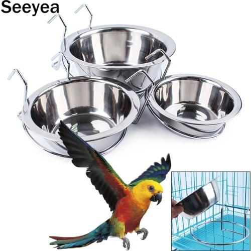 Pet Bird Hanging Cage Bowl Parrot Feeding Cup Dish Cup Anti Overturning Stainless Steel Birdhouse Water Cup Bird Drinking Device