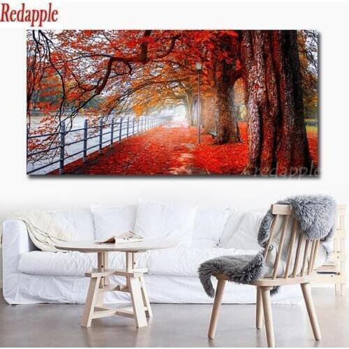 Full drill square round diamond painting mosaic Red Forest Landscape diamond rhinestones embroidery cross stitch large decor art
