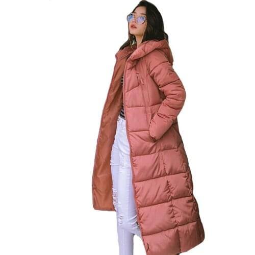 Pop Winter Women Jacket X-long Hooded Cotton Padded Female Coat High Quality Warm Outwear Womens Parka Manteau Femme Hiver