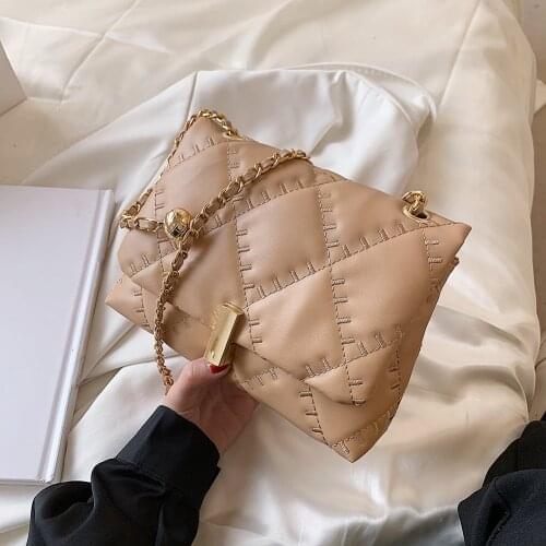 2021 Luxury Lattice Pattern Crossbody Bags Womens Fold Over Shoulder Bags Fashion Chain Bag Soft Pu Leather Handbag Lock Purses