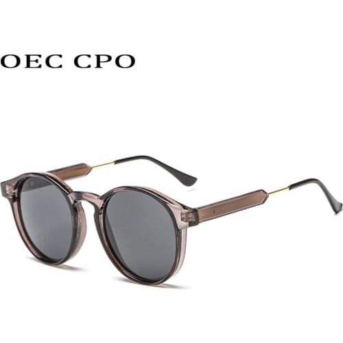 OEC CPO Male Classic Round Sunglasses Men Retro Grey Frame SunGlasses Women Brand Design Gold Alloy Leg Unisex UV400 O130