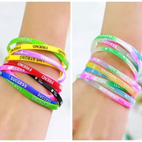 Sports Best Friend Printed Letters Luminous Silicone Bracelets & Bangles Women Fluorescent Rubber Fitness Wristband Bracelet