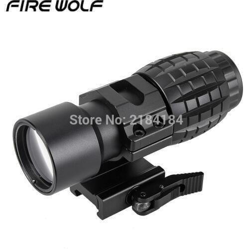 FIRE WOLF Tactical Red Dot Sight Scope 3x Magnifier Fits Dot Sight With Flip To Side Picatinny Weaver Rail Mount Hunting